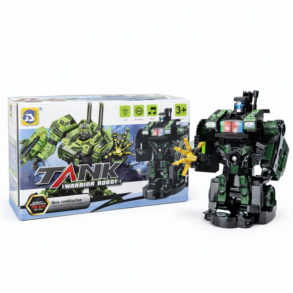 Tanc transformabil in robot cu lumini si sunete, model militar, 20cm