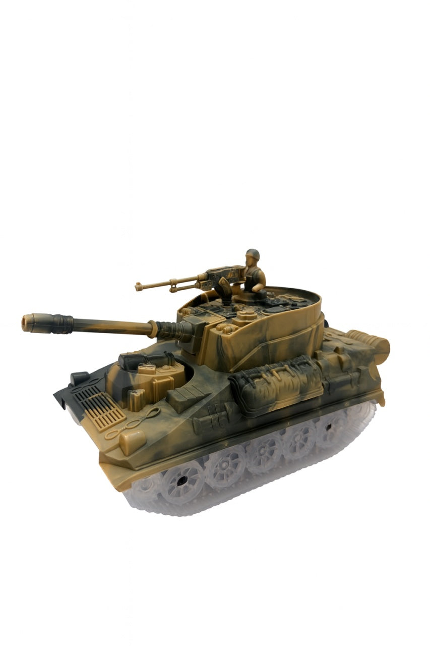 Tank Jucarie 20x11 cm cu Lumini si Sunete , Model Militar cu Soldat, Senile Mobile