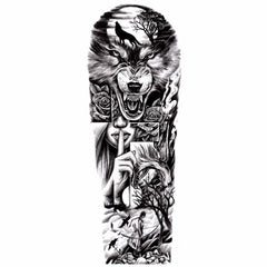 Tatuaj Semipermanent cu Lup, Siluetă Feminină și Elemente Gotice – 45 cm