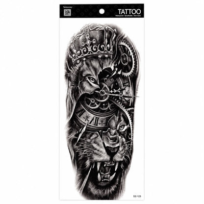 Tatuaj Semipermanent cu Vultur, Leu și Mecanism de Ceas – 45 cm