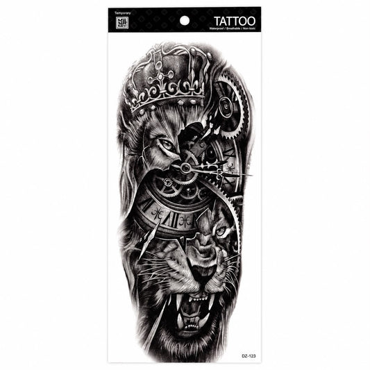 Tatuaj Semipermanent cu Vultur, Leu și Mecanism de Ceas – 45 cm