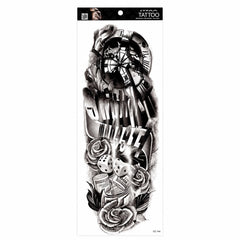 Tatuaj Semipermanent Full Arm cu Ceas, Zaruri și Trandafiri – 45 cm