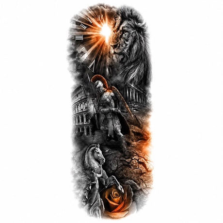 Tatuaj Semipermanent, Model cu Leu si Gladiator Roman, 45 cm