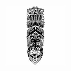 Tatuaj Semipermanent Tribal cu Mască Aztecă și Lup – 45 cm