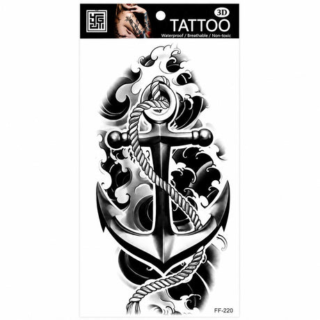Tatuaj Temporar Semipermanent Ancoră Marină cu Frânghie și Valuri – 18 cm, Rezistent la Apă