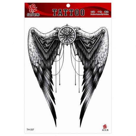 Tatuaj Temporar Semipermanent Aripi Angelice și Busolă – 20 cm, Rezistent la Apă, Efect Realist