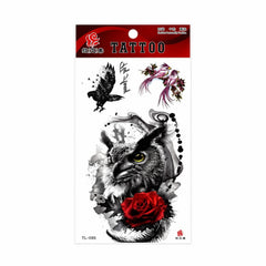 Tatuaj Temporar Semipermanent Bufniță Artistică cu Trandafir și Păsări – 18 cm, Rezistent la Apă