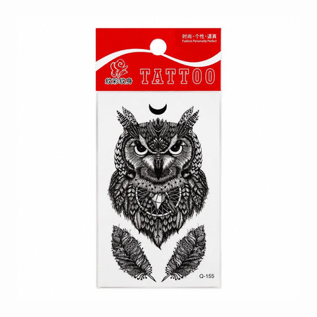 Tatuaj Temporar Semipermanent Bufniță Mistică 10 cm – Design Tribal Alb-Negru