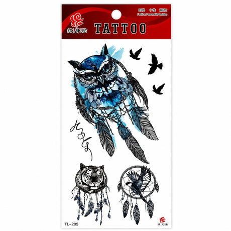 Tatuaj Temporar Semipermanent Bufniță și Dreamcatcher – 18 cm, Rezistent la Apă