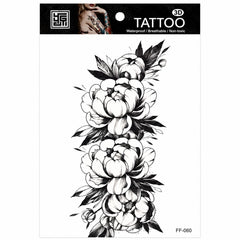 Tatuaj Temporar Semipermanent Bujori Florali Black & Grey – 18 cm, Rezistent la Apă