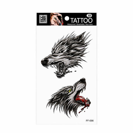 Tatuaj Temporar Semipermanent Capete de Lup în Stil Tribal – 18 cm, Rezistent la Apă