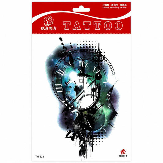 Tatuaj Temporar Semipermanent Ceas Cosmic Galaxy – 20 cm, Rezistent la Apă, Stil Acuarelă