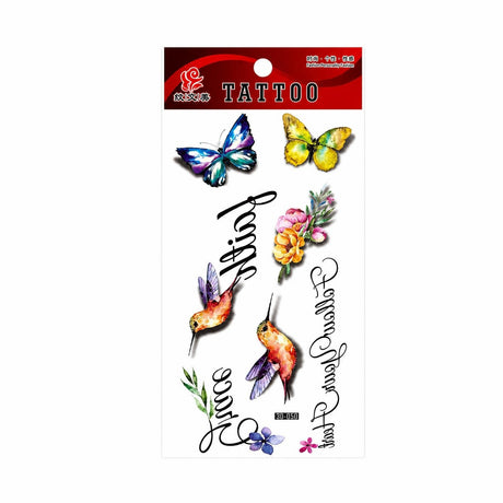 Tatuaj Temporar Semipermanent Colibri, Flori și Fluturi – 18 cm, Rezistent la Apă