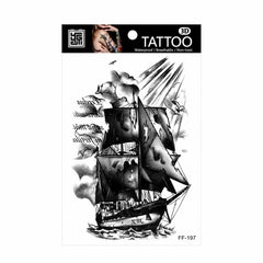 Tatuaj Temporar Semipermanent Corabie cu Pânze Negre – 18 cm, Rezistent la Apă