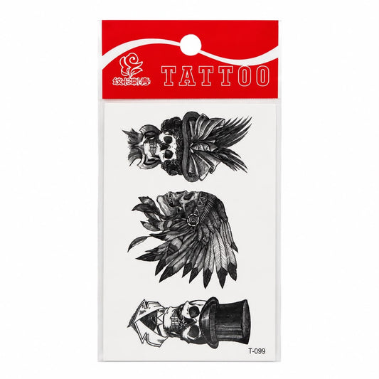Tatuaj Temporar Semipermanent Cranii Vintage cu Pene și Elemente Tribale