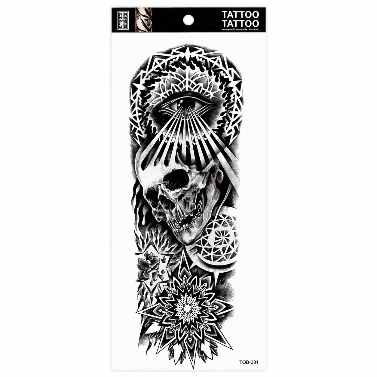 Tatuaj Temporar Semipermanent Craniu cu Ochiul Atotvăzător și Mandala – 45 cm