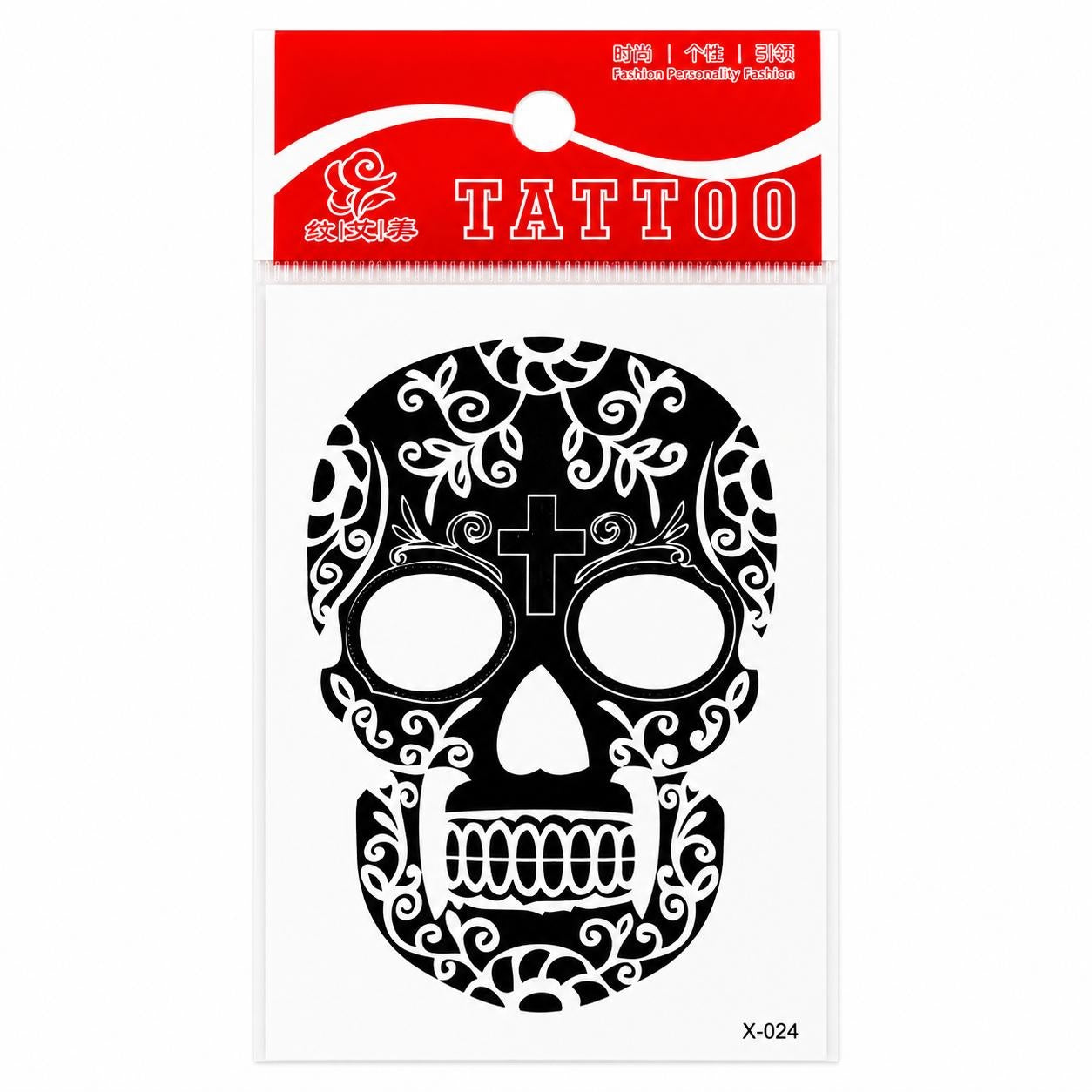 Tatuaj Temporar Semipermanent Craniu Mexican Sugar Skull – Design Gothic Alb-Negru, 10 cm