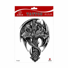 Tatuaj Temporar Semipermanent Cruce Celtică cu Dragon și Cavaler – 20 cm, Rezistent la Apă