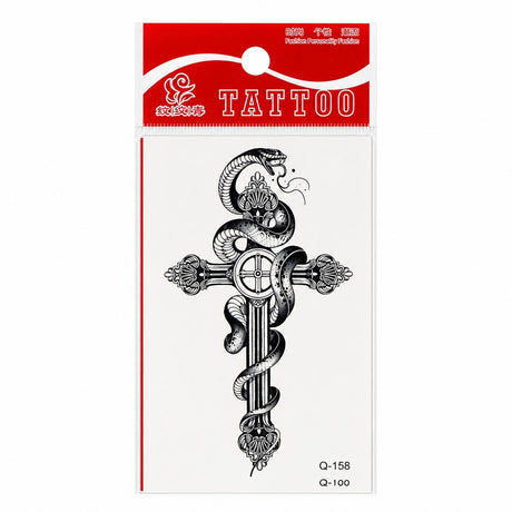 Tatuaj Temporar Semipermanent Cruce cu Șarpe – Design Gothic Mystic, 10 cm