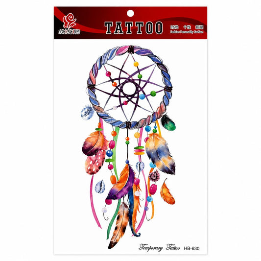Tatuaj Temporar Semipermanent Dreamcatcher Colorat – 20 cm, Rezistent la Apă, Efect Realist