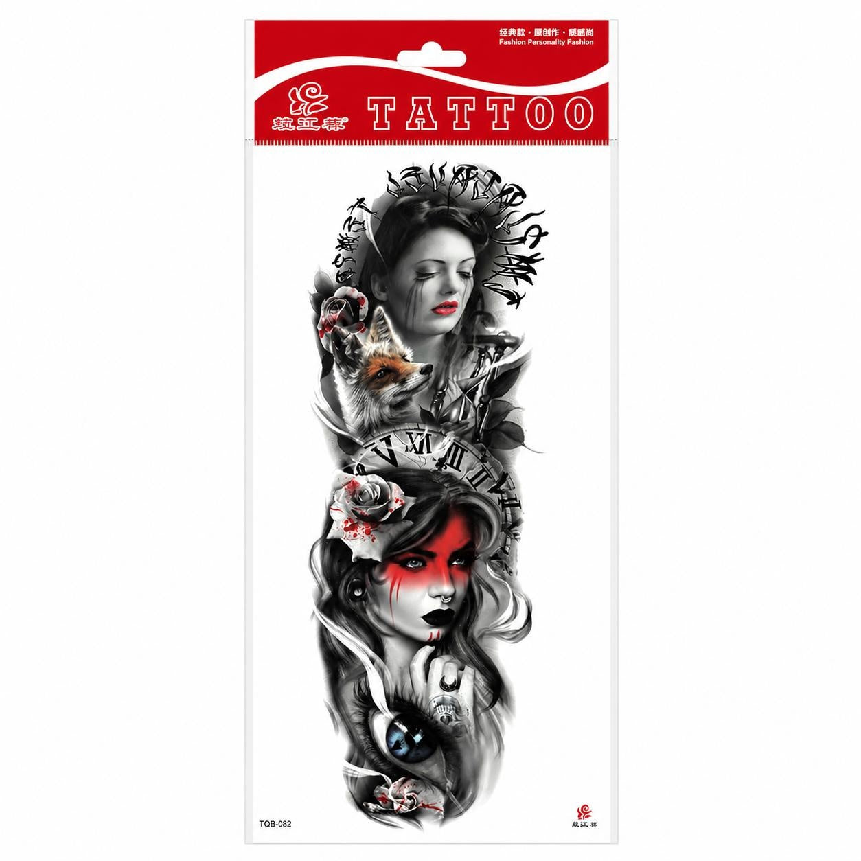 Tatuaj Temporar Semipermanent Femei Mistice și Ceas – Design Artistic Realist, 45 cm