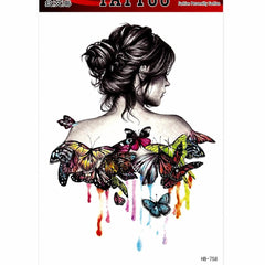 Tatuaj Temporar Semipermanent Femeie și Fluturi Multicolori – 20 cm, Rezistent la Apă, Efect Realist