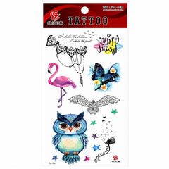Tatuaj Temporar Semipermanent Flamingo, Bufniță și Fluture – 18 cm, Rezistent la Apă