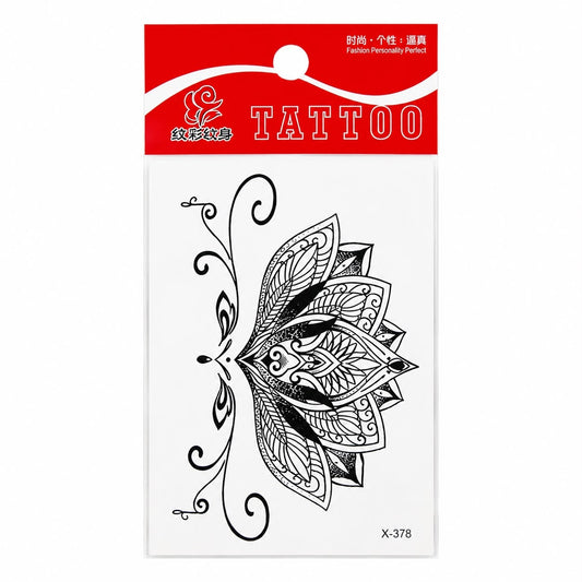 Tatuaj Temporar Semipermanent Floare Lotus Mandala 10 cm – Design Boho Alb-Negru