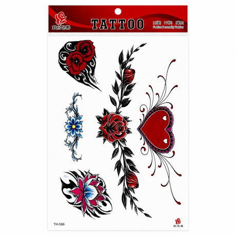 Tatuaj Temporar Semipermanent Floral Colorat – 20 cm, Rezistent la Apă, Efect Realist