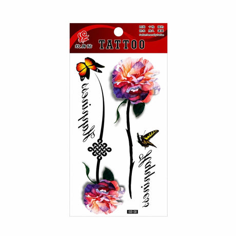 Tatuaj Temporar Semipermanent Flori Aquarelă și Fluturi – 18 cm, Rezistent la Apă