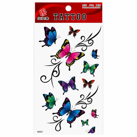 Tatuaj Temporar Semipermanent Fluturi Colorați și Ornamente Elegante – 18 cm, Rezistent la Apă