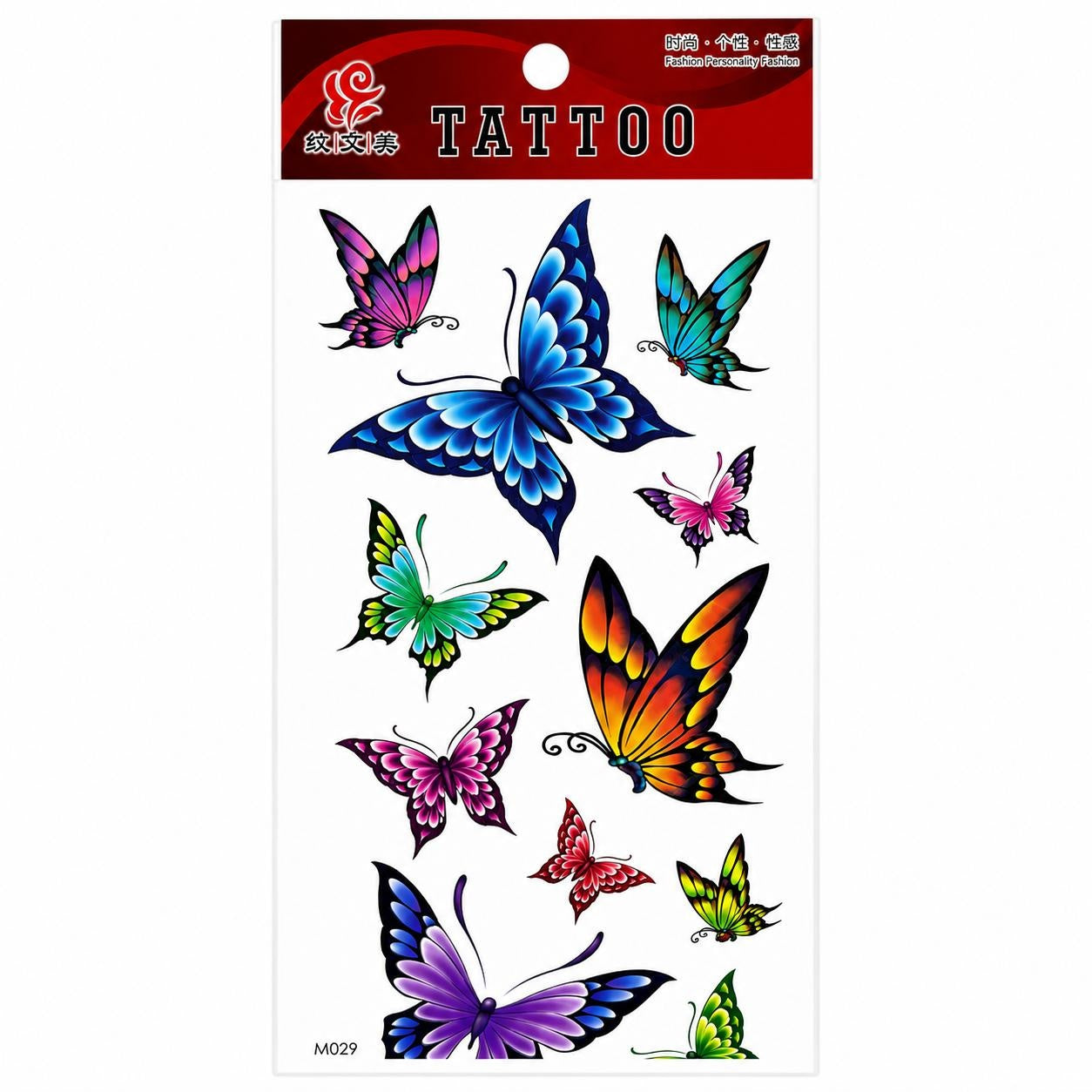 Tatuaj Temporar Semipermanent Fluturi Multicolori Realistici – 18 cm, Rezistent la Apă