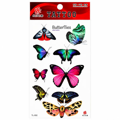 Tatuaj Temporar Semipermanent Fluturi și Molii Multicolore – 18 cm, Rezistent la Apă