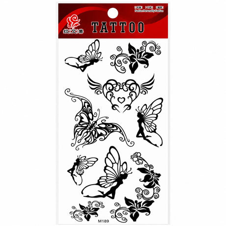 Tatuaj Temporar Semipermanent Fluturi, Zâne și Inimă Decorativă – 18 cm, Rezistent la Apă