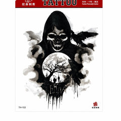 Tatuaj Temporar Semipermanent Grim Reaper cu Craniu și Corb – 20 cm, Rezistent la Apă