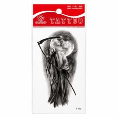 Tatuaj Temporar Semipermanent Grim Reaper cu Lună Plină – Design Dark Gothic, 10 cm