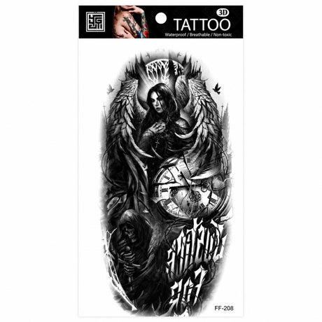Tatuaj Temporar Semipermanent Înger Întunecat cu Ceas și Grim Reaper –18 cm