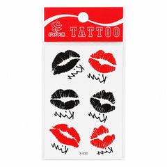 Tatuaj Temporar Semipermanent Kiss Me 10 cm – Buze Roșii și Negre cu Efect Glamour