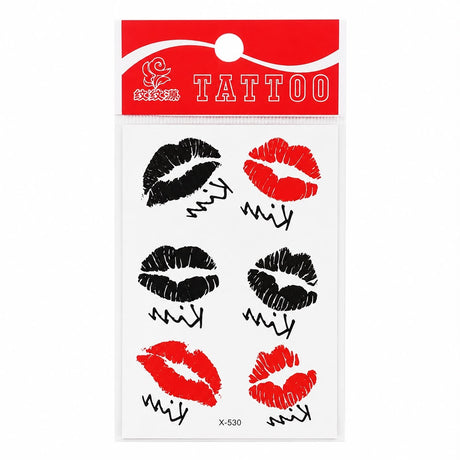 Tatuaj Temporar Semipermanent Kiss Me 10 cm – Buze Roșii și Negre cu Efect Glamour