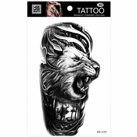 Tatuaj Temporar Semipermanent Leu Feroce – 18 cm, Rezistent la Apă