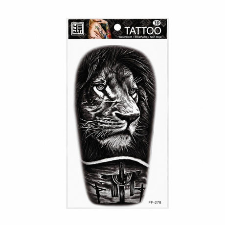 Tatuaj Temporar Semipermanent Leu și Cruce – 18 cm, Rezistent la Apă