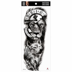 Tatuaj Temporar Semipermanent Leu și Lup cu Ceas Vintage – 45 cm