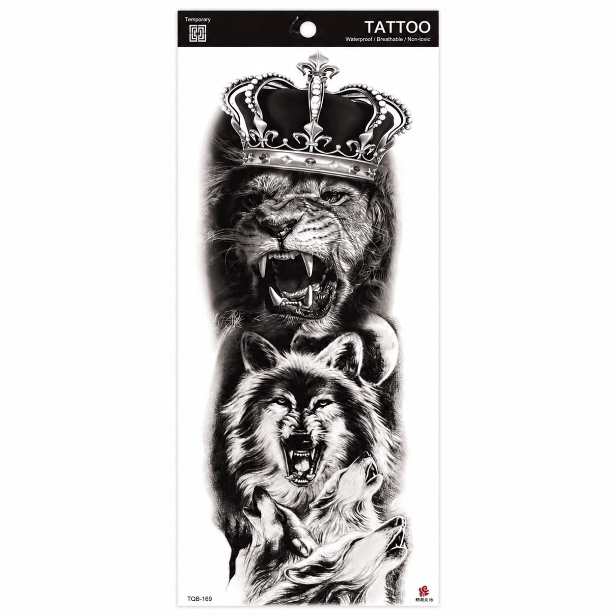 Tatuaj Temporar Semipermanent Leu și Lupi Realistici 45 cm – Rezistent la Apă