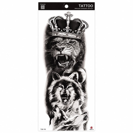 Tatuaj Temporar Semipermanent Leu și Lupi Realistici 45 cm – Rezistent la Apă