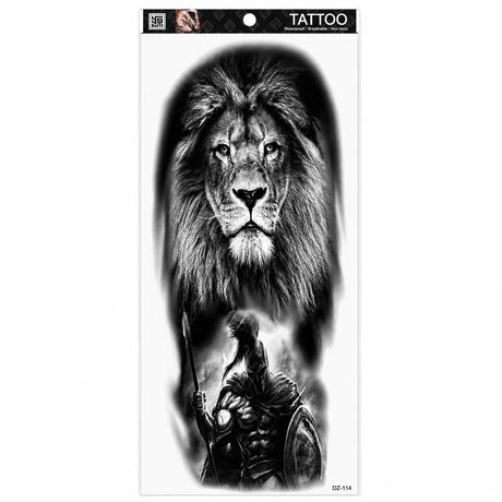 Tatuaj Temporar Semipermanent Leu și Războinic – Design Realist Premium, 45 cm