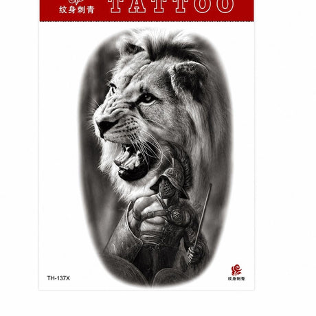 Tatuaj Temporar Semipermanent Leu și Războinic Spartan – 20 cm, Rezistent la Apă