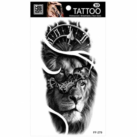 Tatuaj Temporar Semipermanent Leu Steampunk – 18 cm, Rezistent la Apă