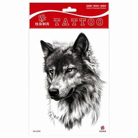 Tatuaj Temporar Semipermanent Lup Realist – 20 cm, Rezistent la Apă, Efect Natural