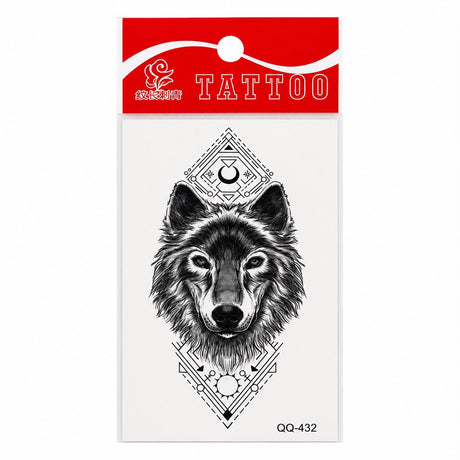 Tatuaj Temporar Semipermanent Lup Realist cu Elemente Geometrice – 10 cm