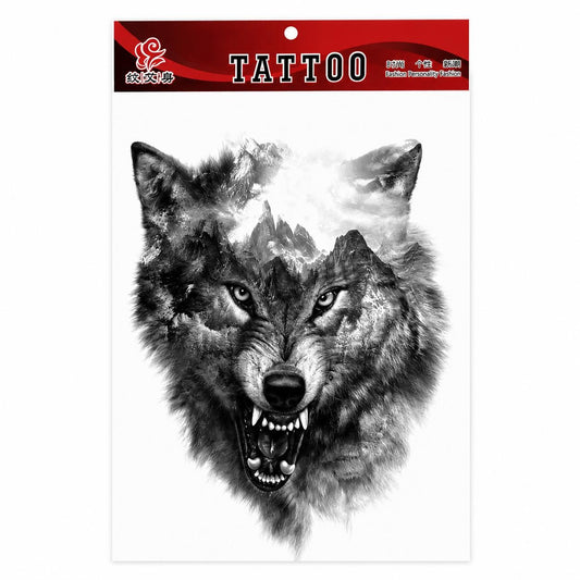 Tatuaj Temporar Semipermanent Lup Sălbatic – 20 cm, Rezistent la Apă, Efect Realist
